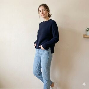 Everlane The Waffle Cashmere Sweater Womens Small Navy Blue Pullover Boxy Preppy